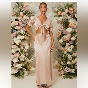 SHEIN size large, rose gold skirt and blouse set